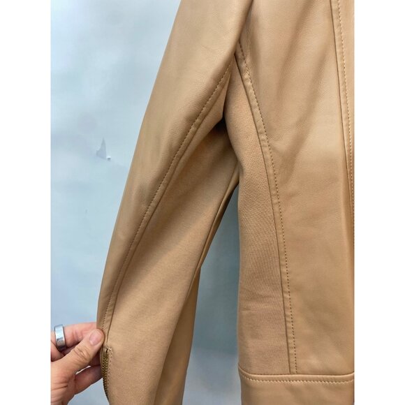 Chico's Women's Faux Leather Moto Jacket Tan Brown Zip Front Size 2 Large 12 14 - Picture 10 of 10